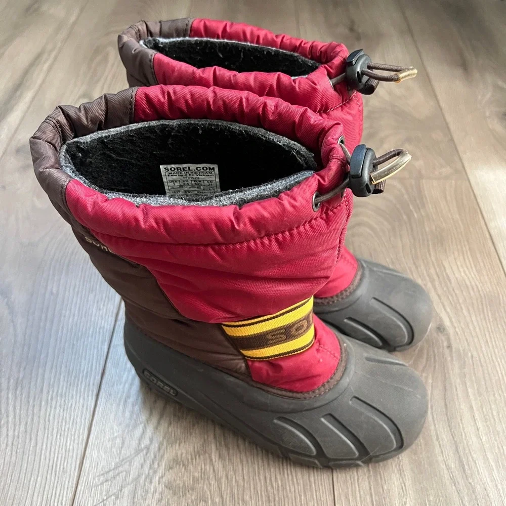 Sorel Kids Flurry Snow Boots Red Brown Waterproof Winter Shoes NY1799-228 Size 3